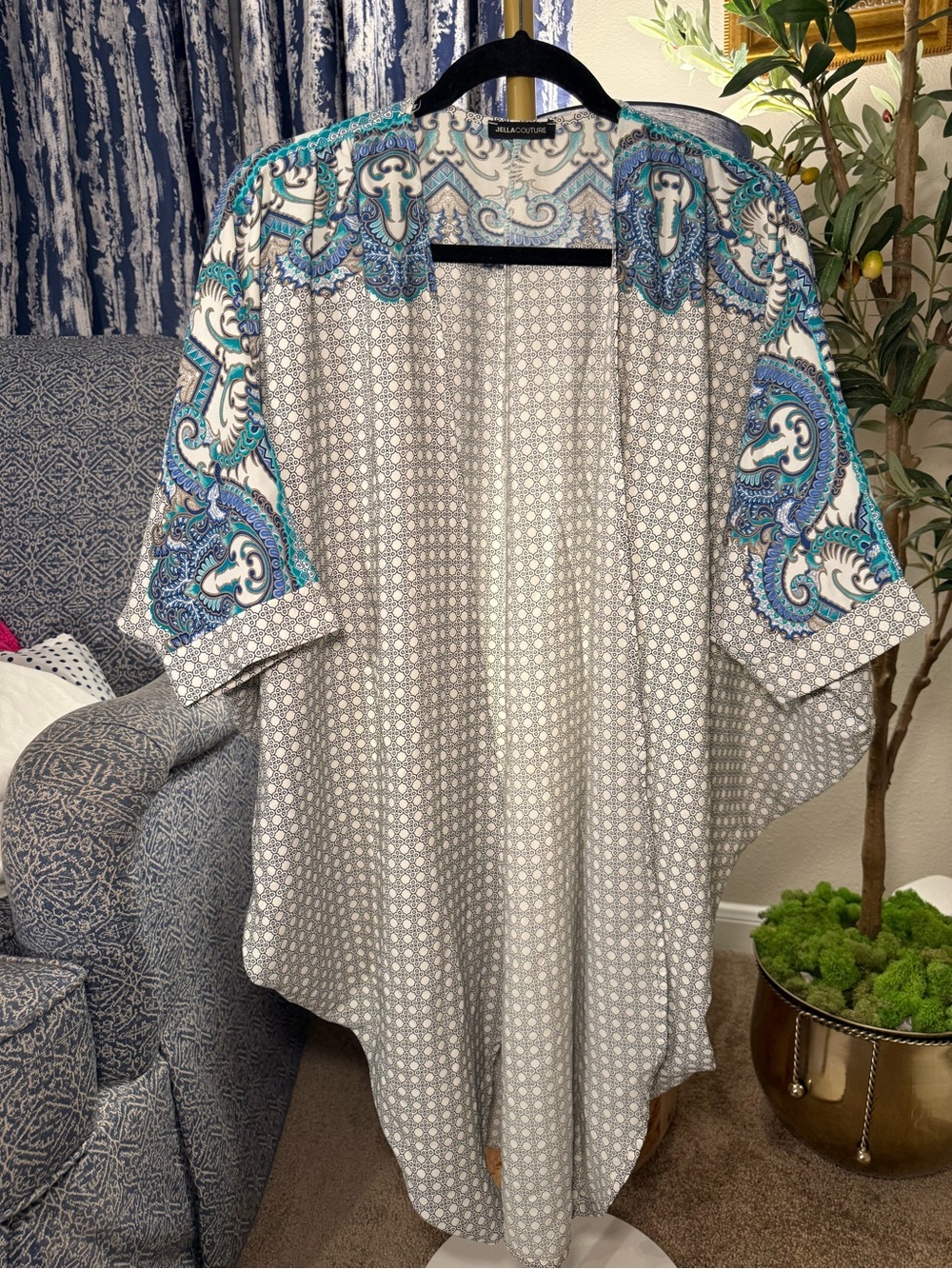 Jelly Couture Teal and Blue Paisley Open-Front Tunic